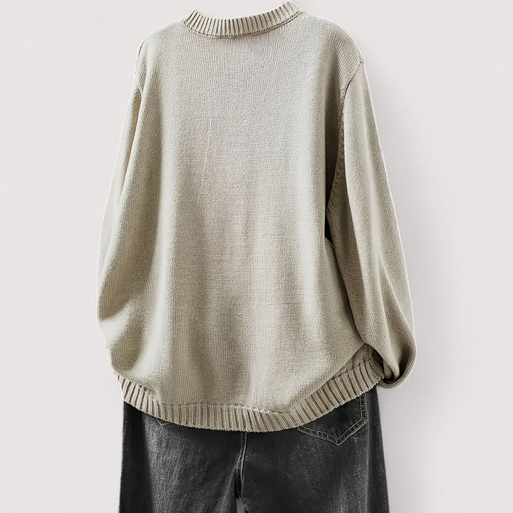 Strikcardigan med rund hals, lange ærmer, ribkanter og farvede knapper