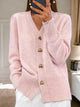 Cardigan da donna in maglia con bottoni a cuore, scollo a V e maniche lunghe