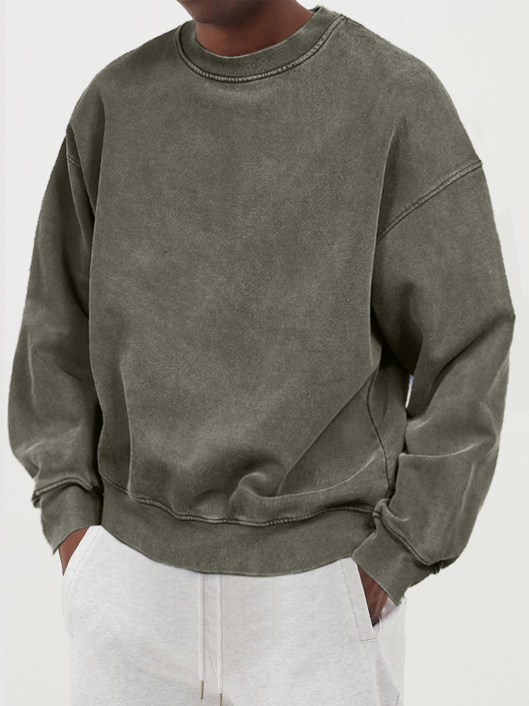 Herre sweatshirt med rund hals, lange ærmer og ribkanter