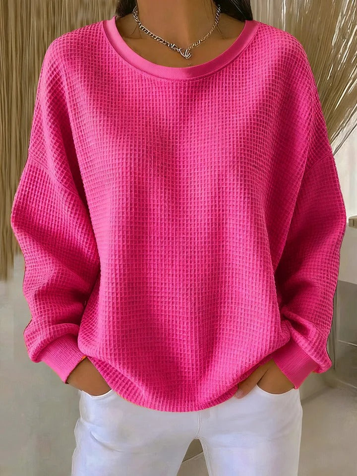 Damen Strickpullover mit Rundhalsausschnitt und Textur