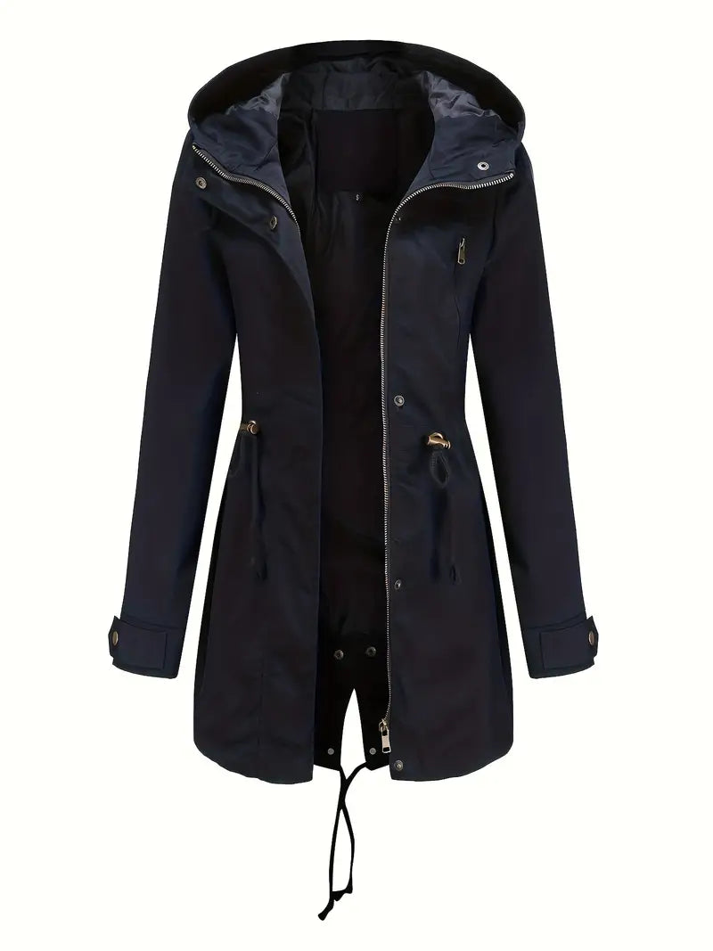 Parka da donna con cappuccio, modello lungo, maniche lunghe e vita sagomata
