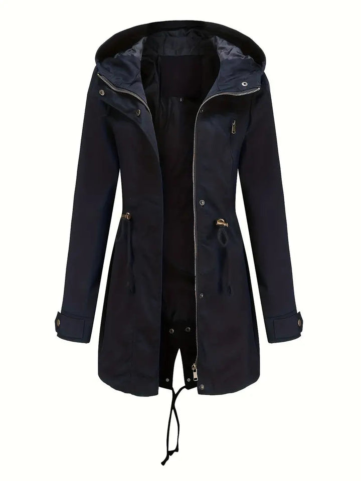 Parka da donna con cappuccio, modello lungo, maniche lunghe e vita sagomata