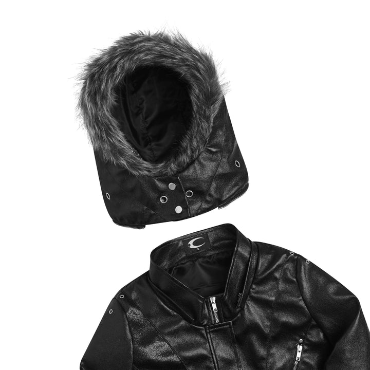 Herren Jacke mit Kapuze, flauschiger Kante und schwarzem Finish