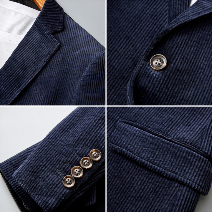Herreblazer med ribbet struktur, revers, to knapper og lommer
