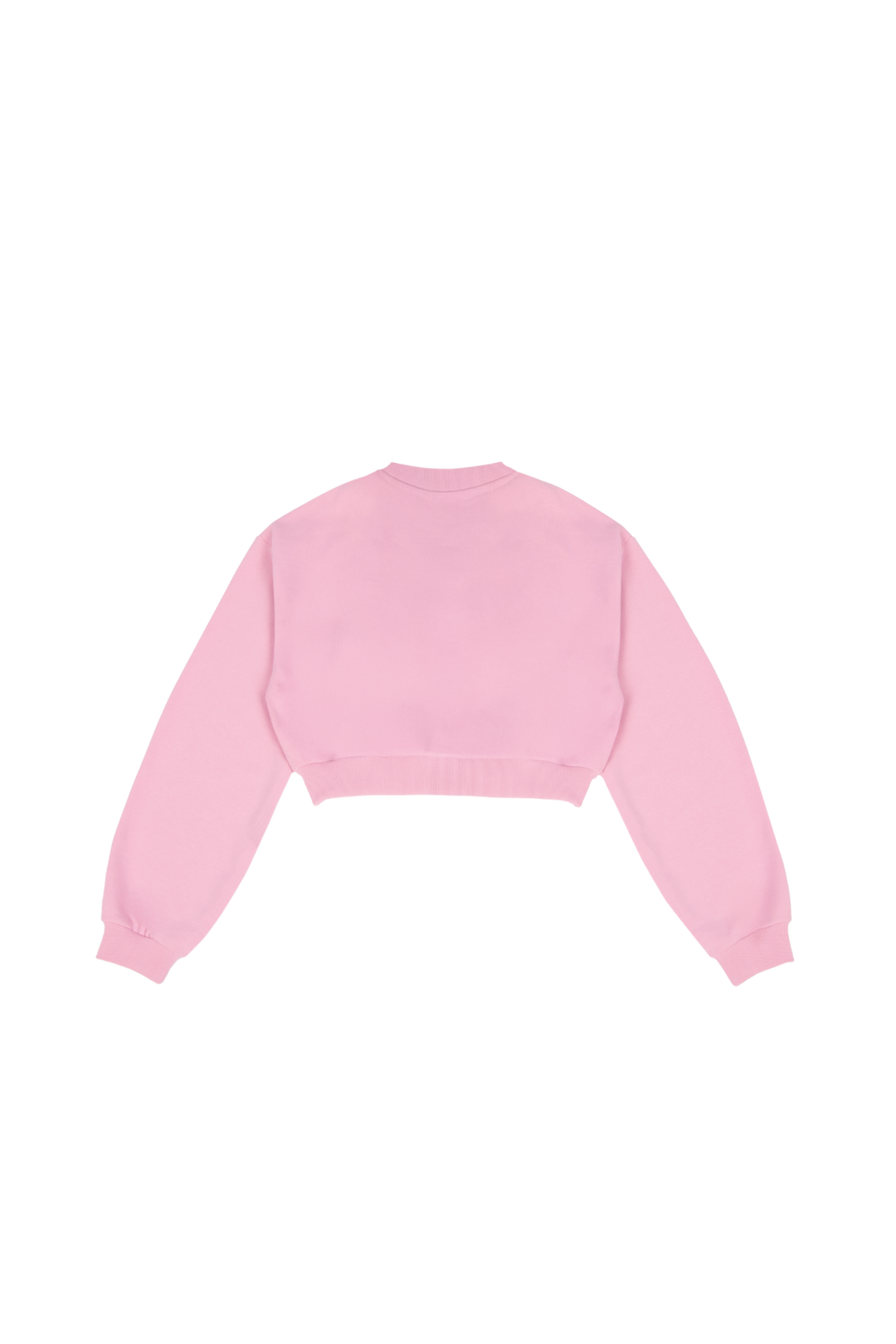 Kort pink sweatshirt til kvinder med rund hals og lange ærmer