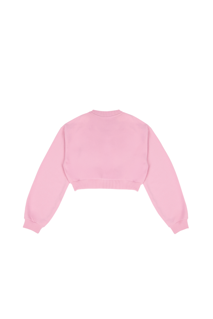 Kort pink sweatshirt til kvinder med rund hals og lange ærmer