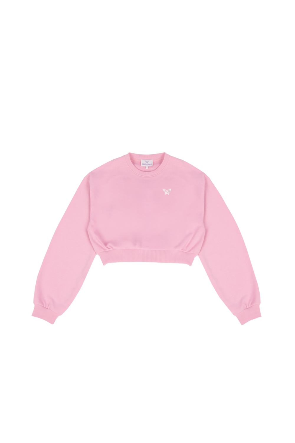 Kort pink sweatshirt til kvinder med rund hals og lange ærmer