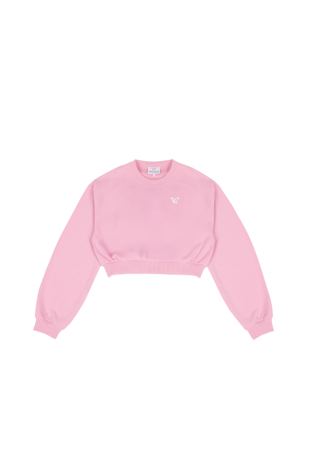 Kort pink sweatshirt til kvinder med rund hals og lange ærmer