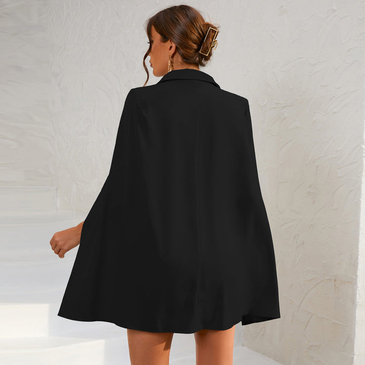 Women Double Breasted Cape Dress with Belt