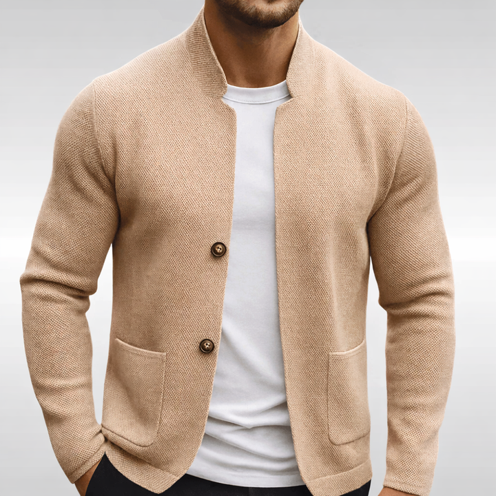 Herreblazer med ståkrave, knapper og frontlommer