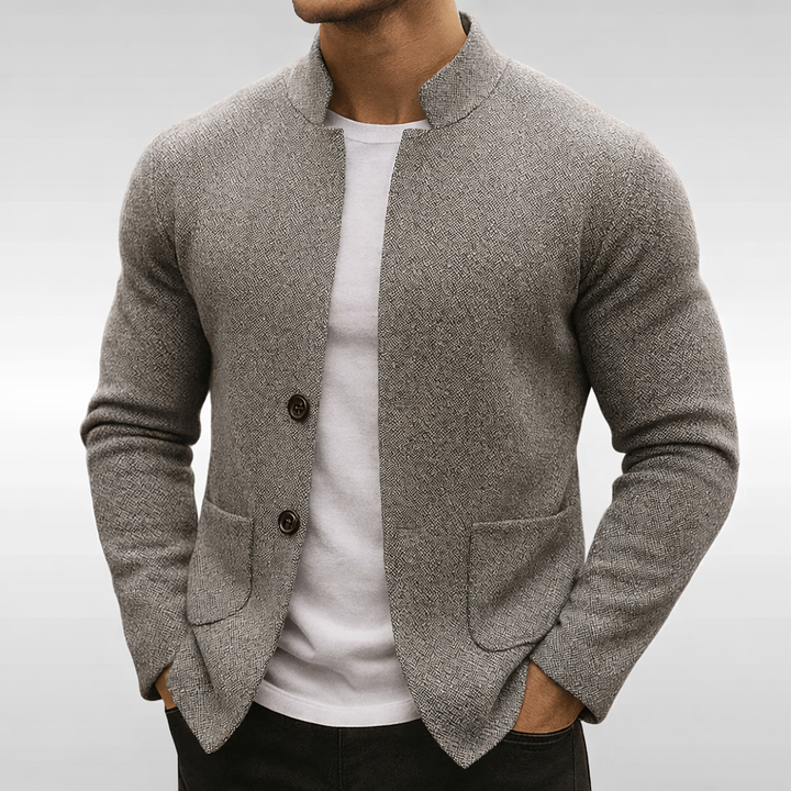 Herreblazer med ståkrave, knapper og frontlommer