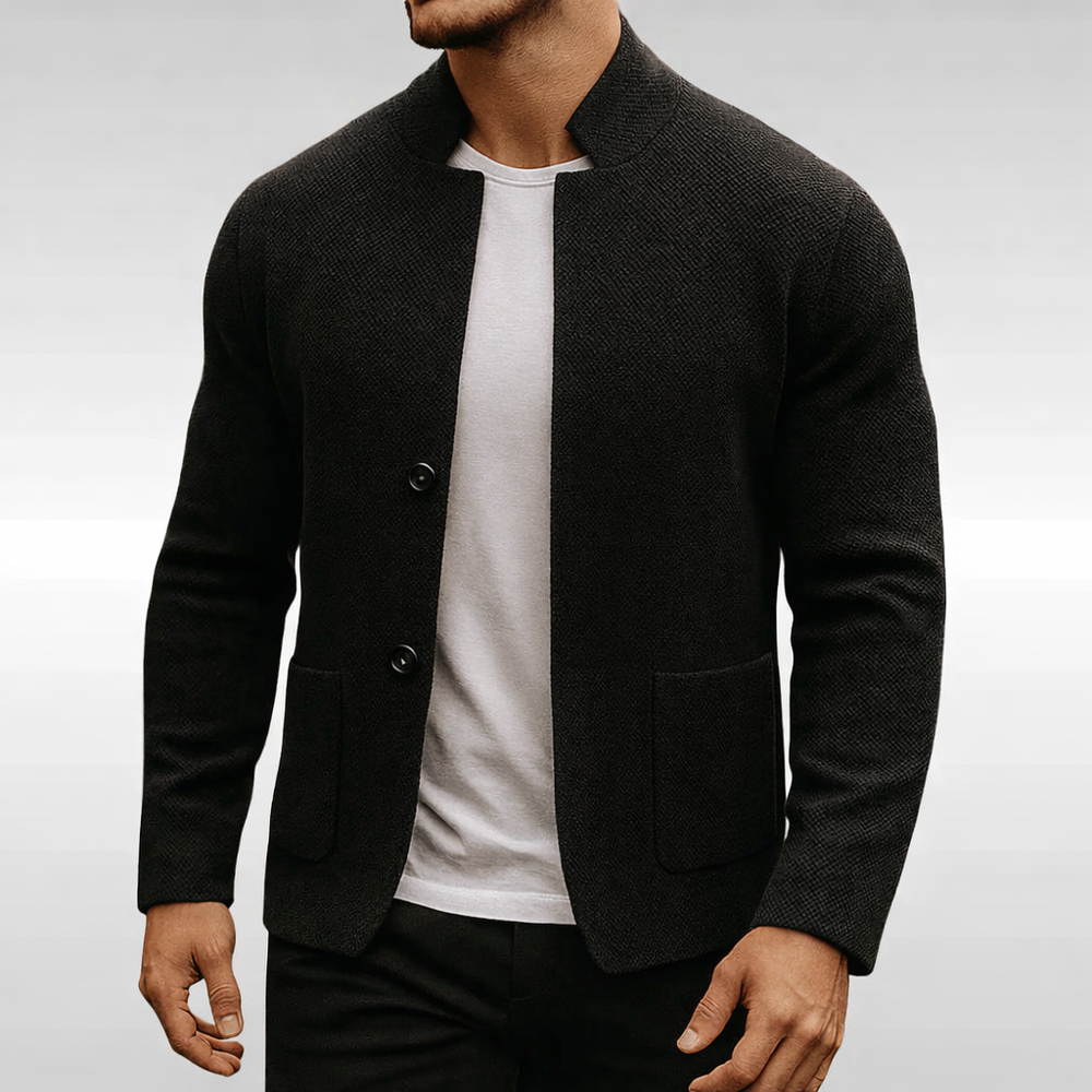Herreblazer med ståkrave, knapper og frontlommer