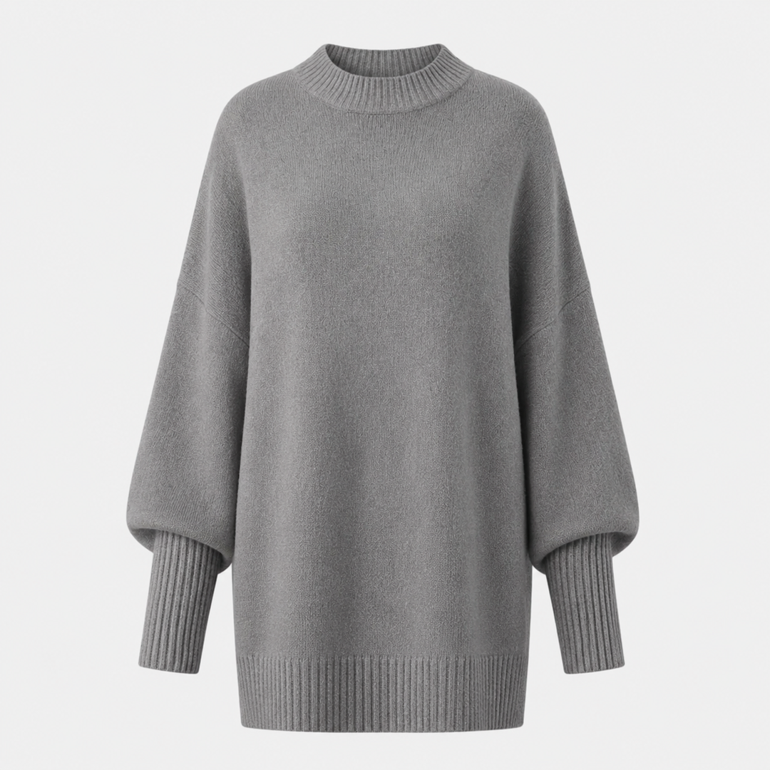Dame oversized striktrøje med høj krave, brede lange ærmer og ribkanter