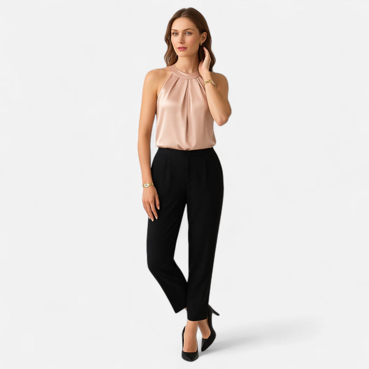 Women's Elegant Pleated Draped Satin Tank