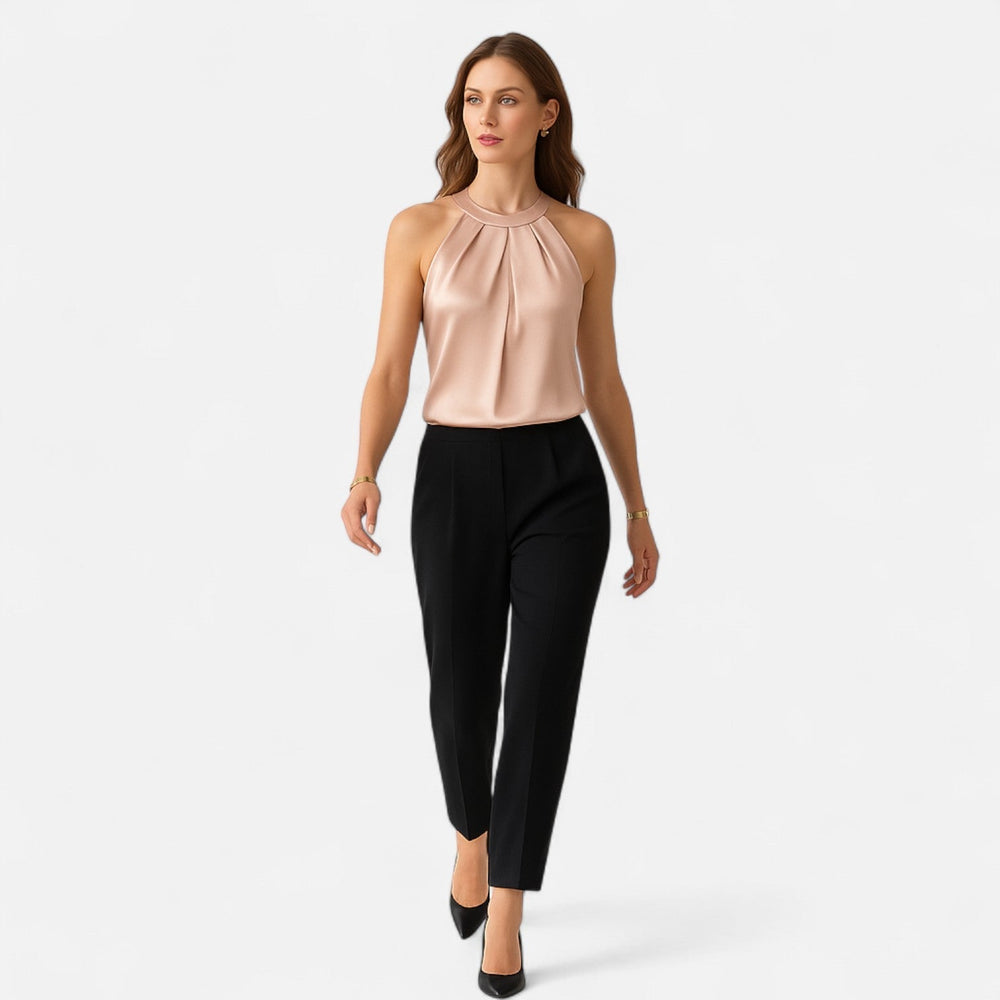 Women's Elegant Pleated Draped Satin Tank