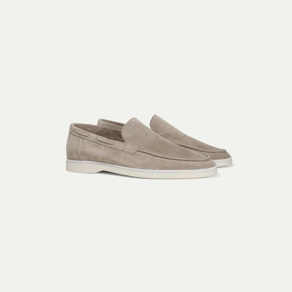 Herre loafers i taupe med rund tå, mokkasinsyning og flad sål