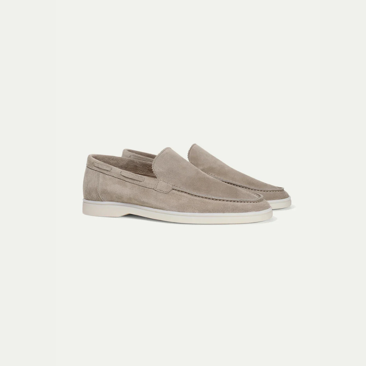 Herre loafers i taupe med rund tå, mokkasinsyning og flad sål