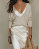 Kvinders Glansfuld Slip Kjole Med Strikket Sweater, V-hals