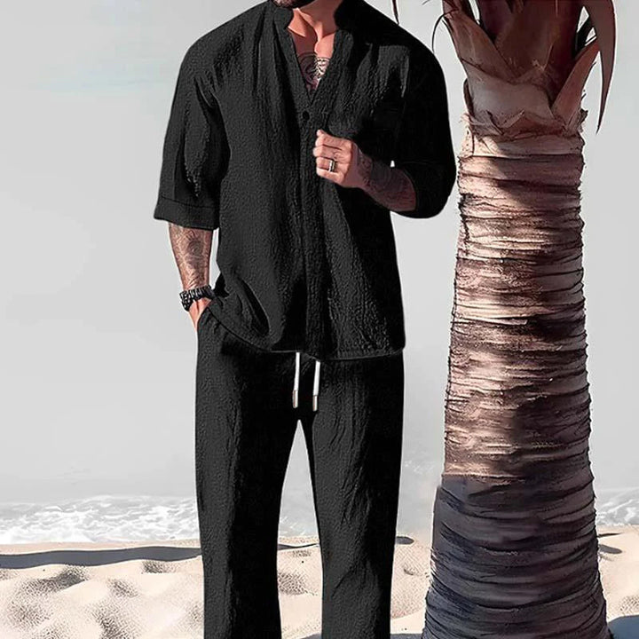 Kael | Men's Linen Two Piece Set with Half Sleeve Shirt and Drawstring Pants