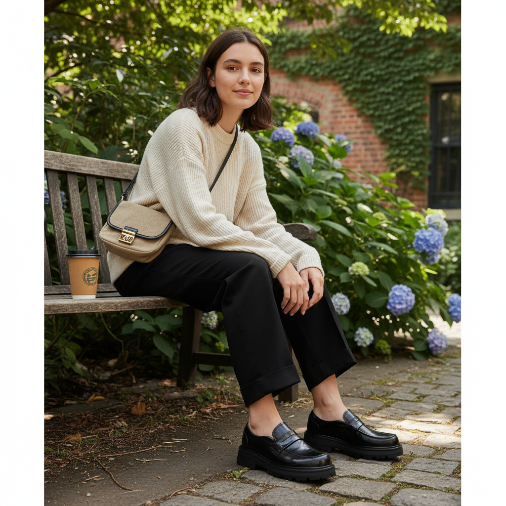 Unisex loafers med kraftig sål og rem over vristen