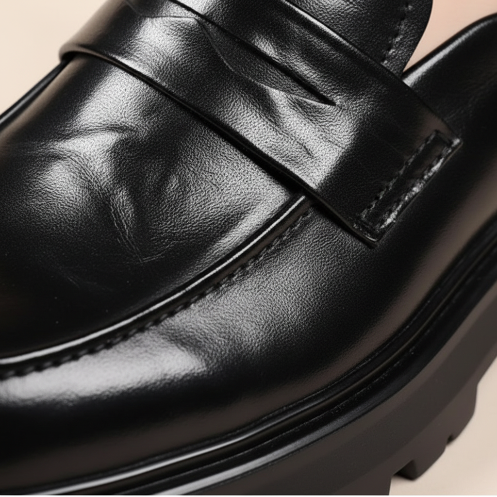 Unisex loafers med kraftig sål og rem over vristen