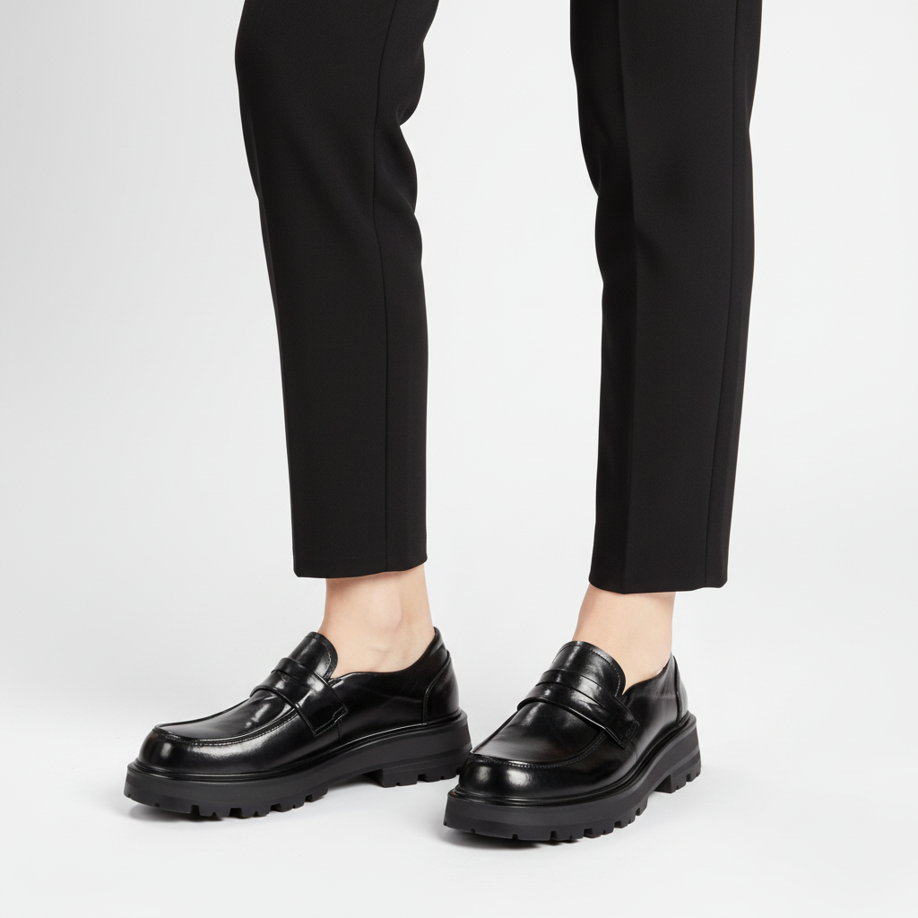 Unisex loafers med kraftig sål og rem over vristen