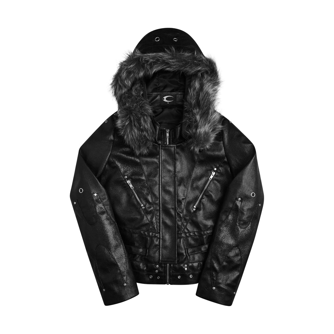 Herren Jacke mit Kapuze, flauschiger Kante und schwarzem Finish