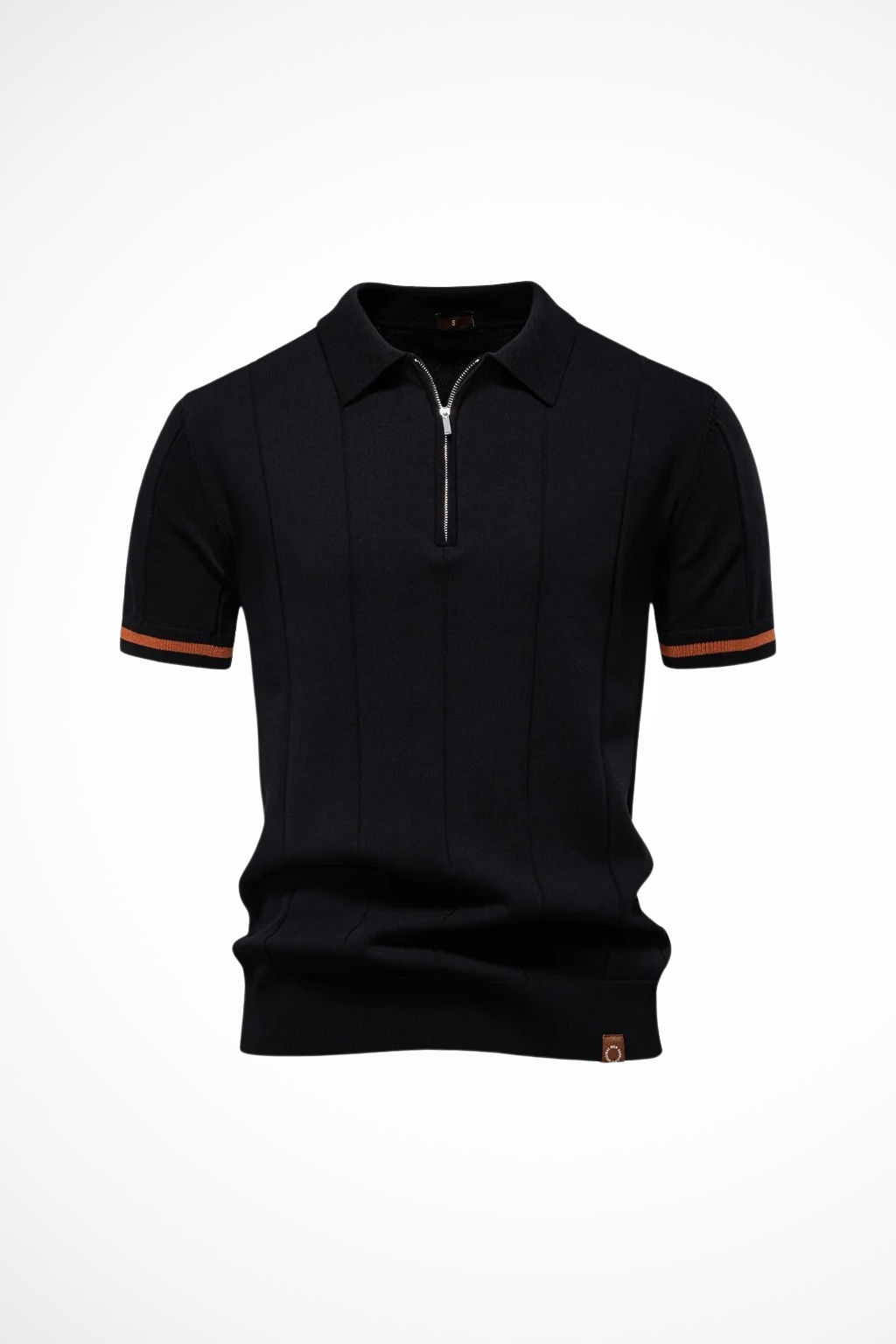 Herre poloshirt med krave, kvart lynlås og ribstruktur