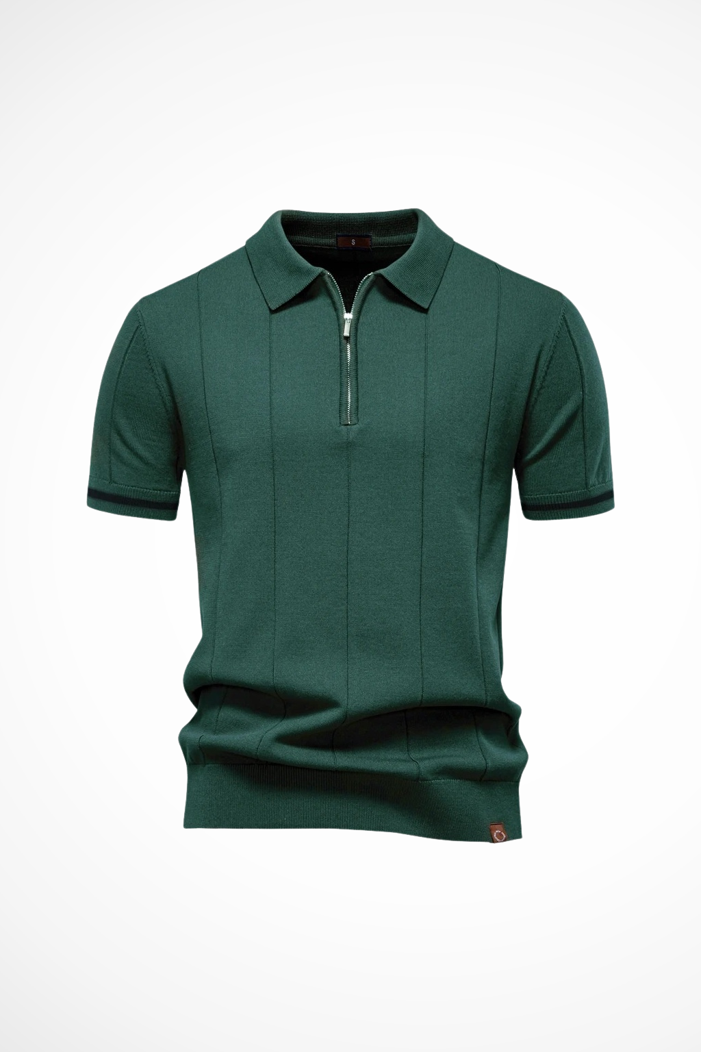Herre poloshirt med krave, kvart lynlås og ribstruktur