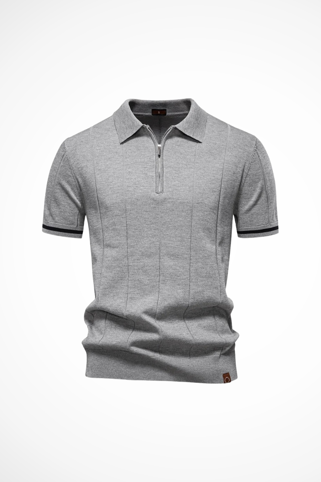 Herre poloshirt med krave, kvart lynlås og ribstruktur