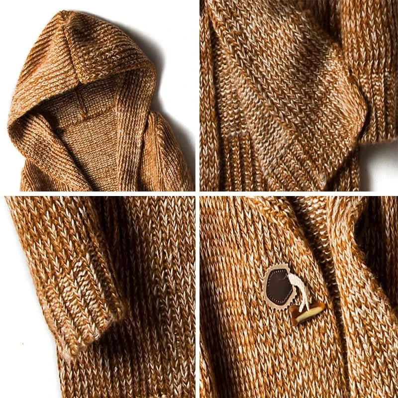 Strikket cardigan med hætte, knapper og forlommer