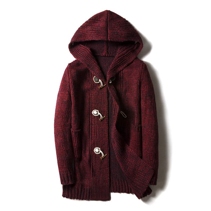 Strikket cardigan med hætte, knapper og forlommer