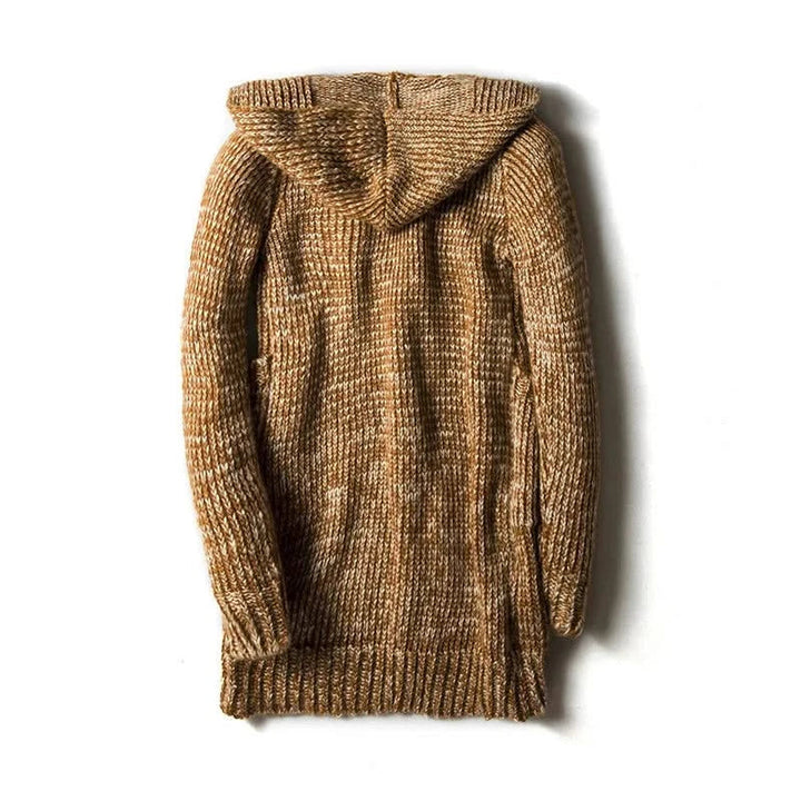 Strikket cardigan med hætte, knapper og forlommer