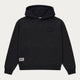 Sort unisex hoodie med hætte, lange ærmer og kængurulomme