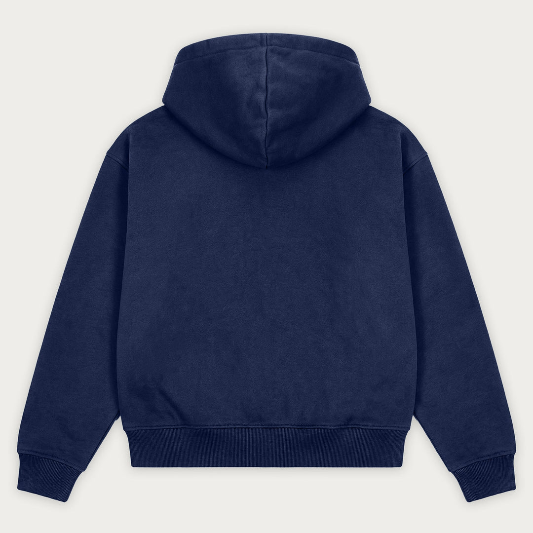 Navy unisex hættetrøje med hætte og kængurulomme