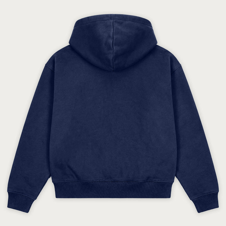 Navy unisex hættetrøje med hætte og kængurulomme