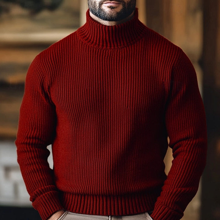 Herre rullekravesweater med lodret ribstruktur og lange ærmer