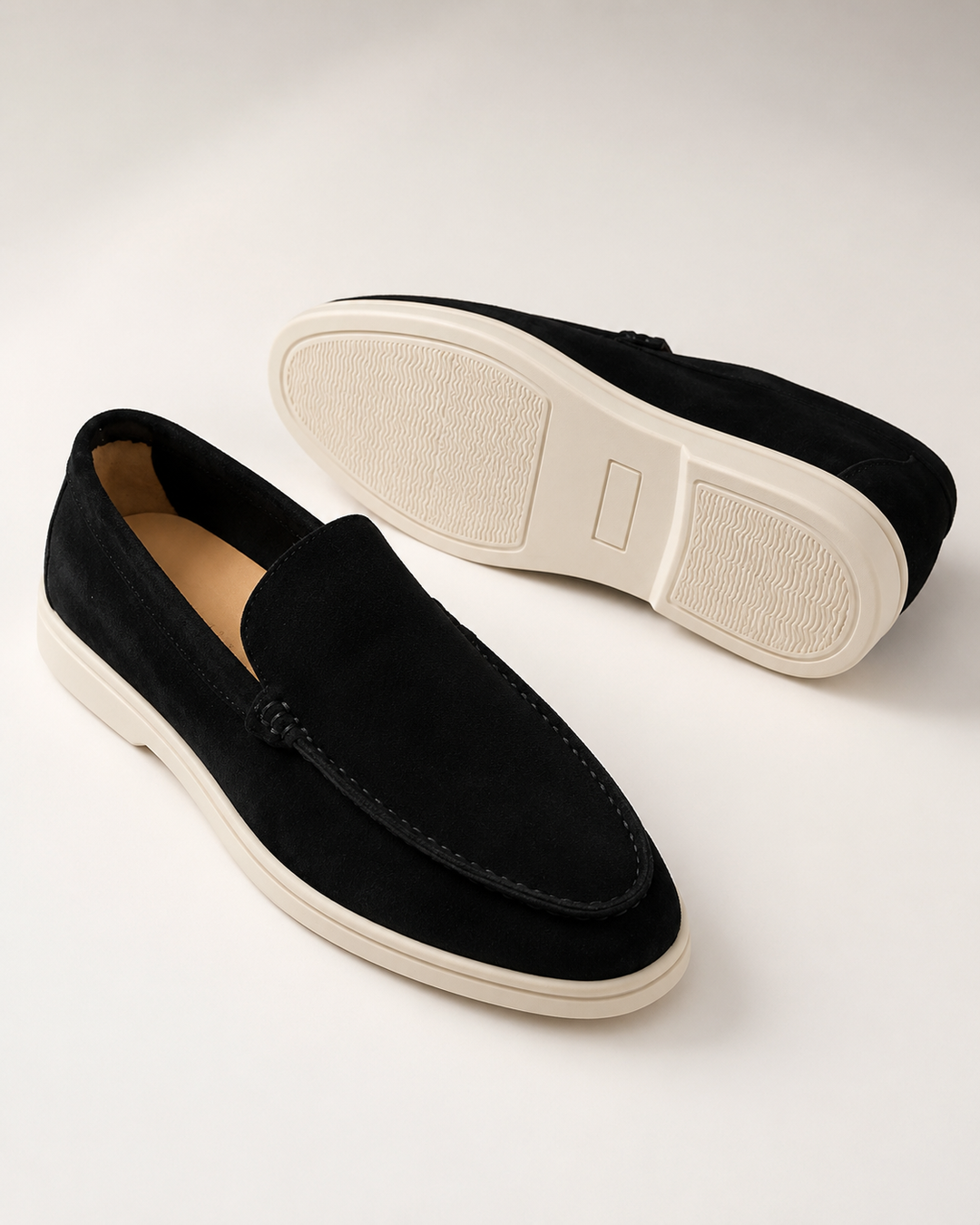Herreloafers med rund tå og lys flad sål