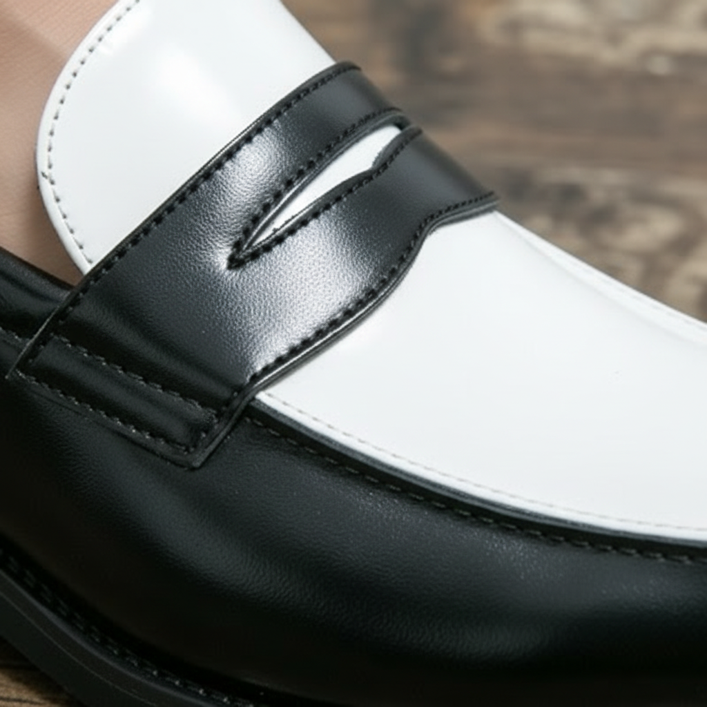Herreloafers med kontrastpanel og lav hæl