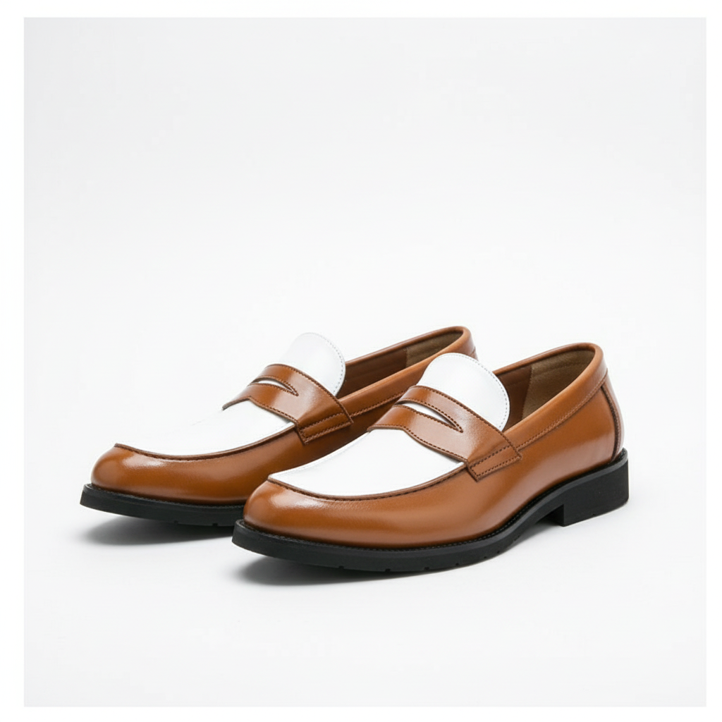Herreloafers med kontrastpanel og lav hæl