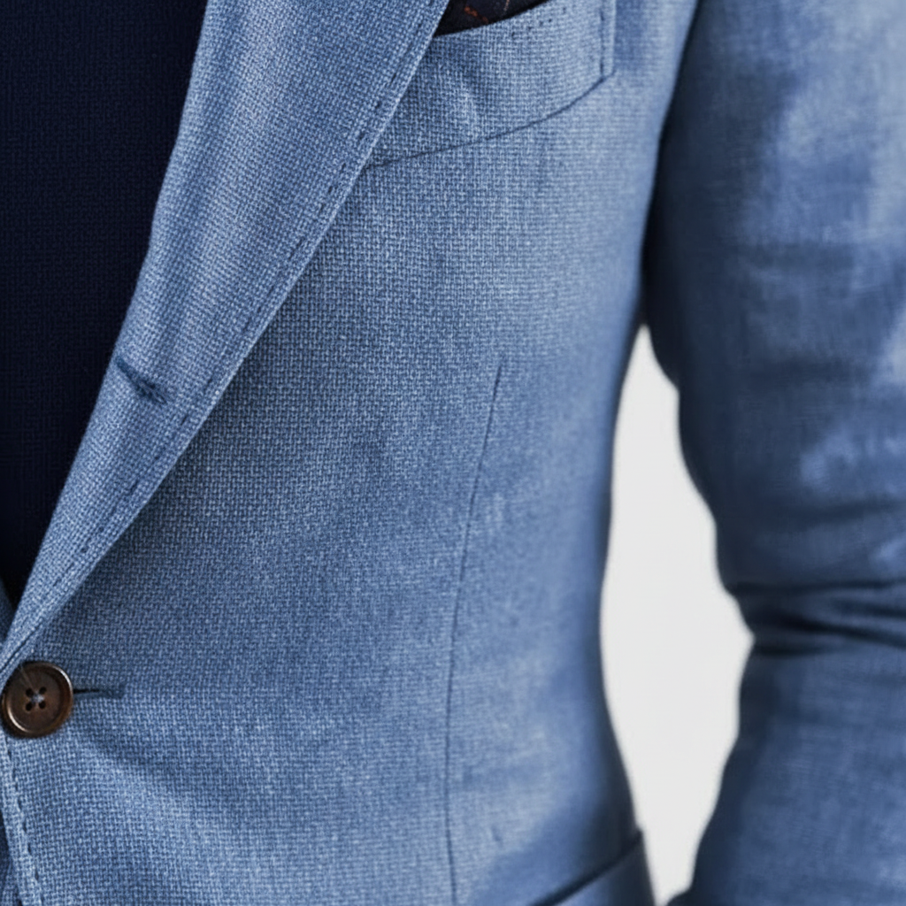 Herreblazer med hakrevers, knapper, brystlomme og sidelommer