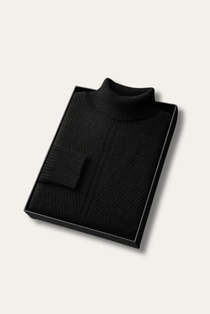 Herresweater med høj hals og lodret ribstrik