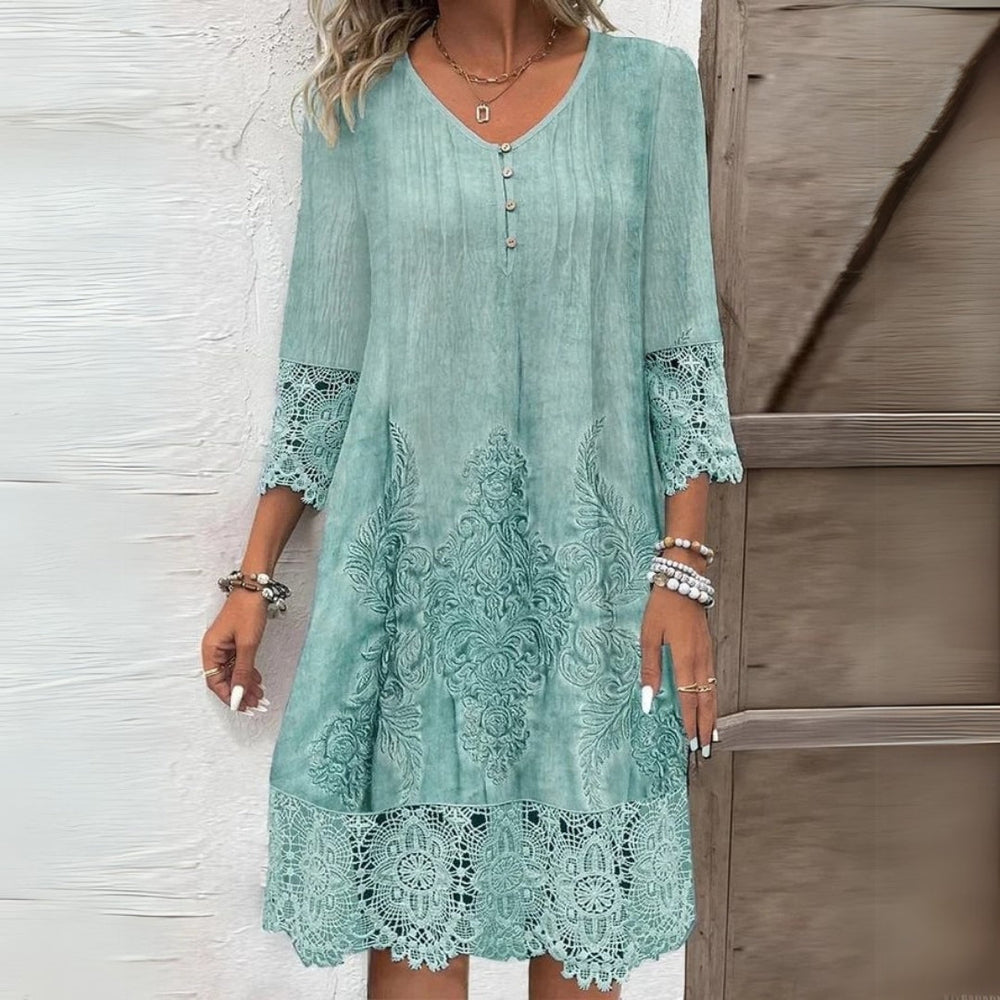 Women Vintage Lace Trim Shift Dress