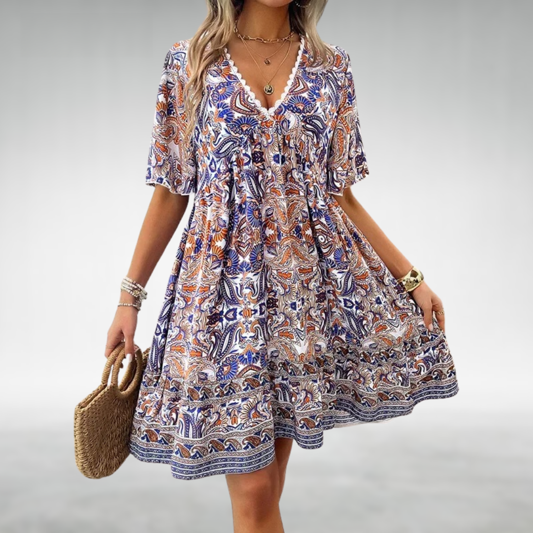 Women Summer Boho Paisley Mini Dress