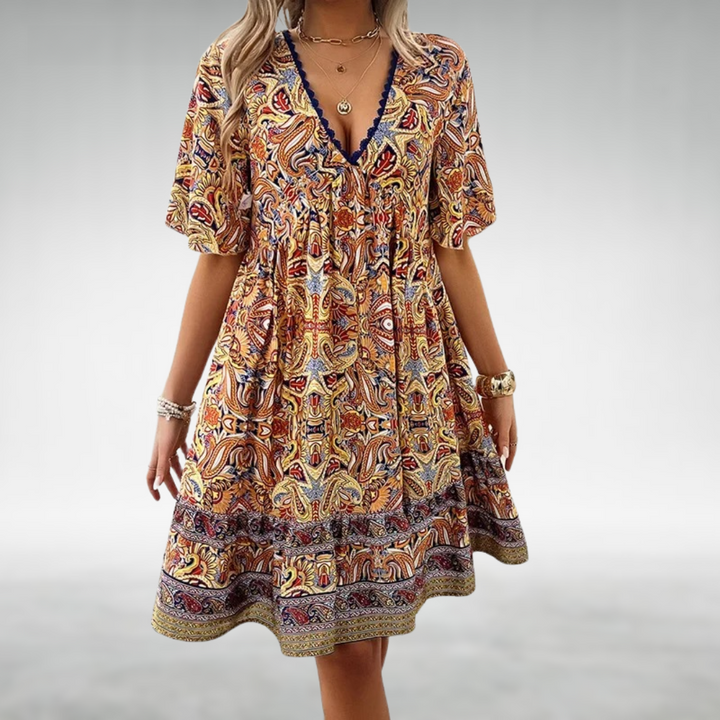 Women Summer Boho Paisley Mini Dress