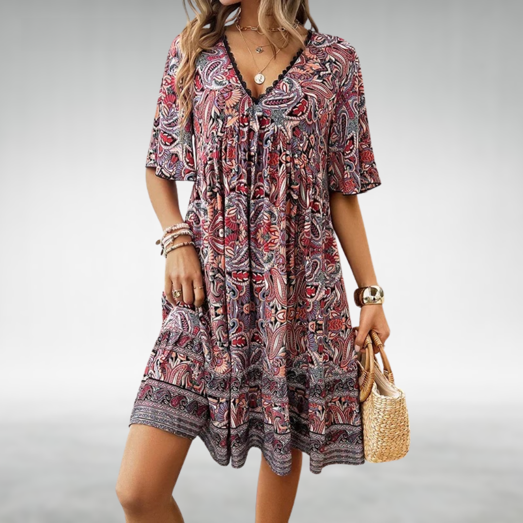 Women Summer Boho Paisley Mini Dress