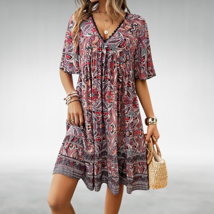 Women Summer Boho Paisley Mini Dress
