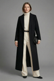Cappotto lungo da donna nero con revers classico e maniche lunghe