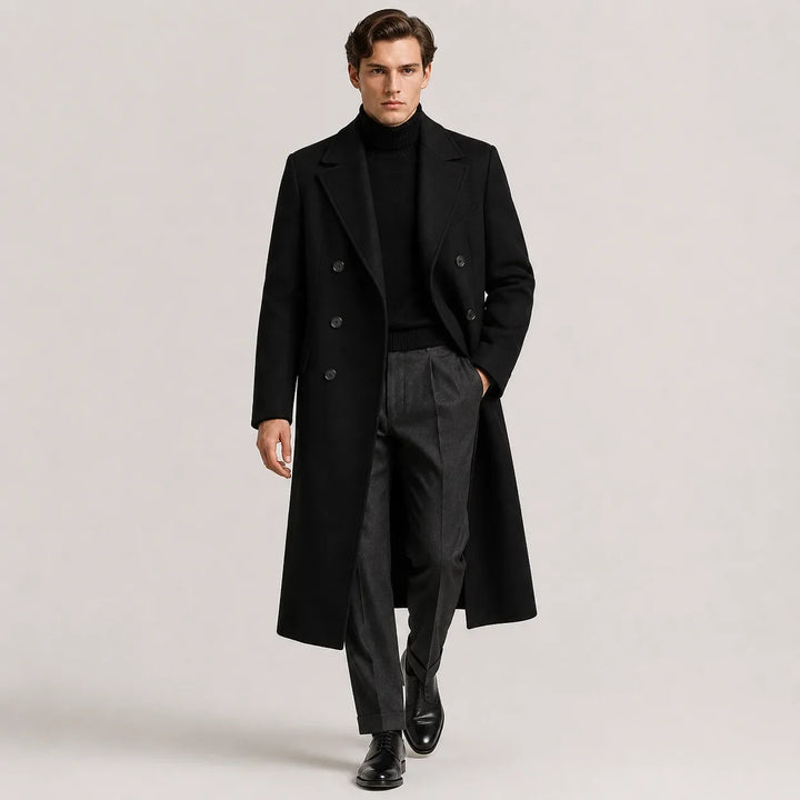 Herre trenchcoat med dobbeltradet knaplukning og reverskrave