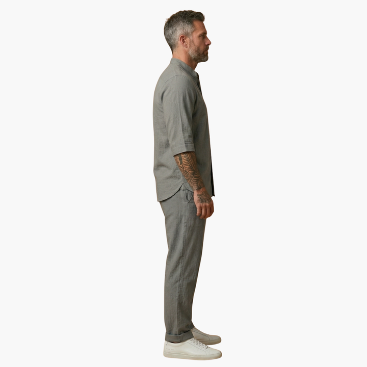 Derek | Men's Linen Two Piece Set with Stand Collar Shirt and Pants